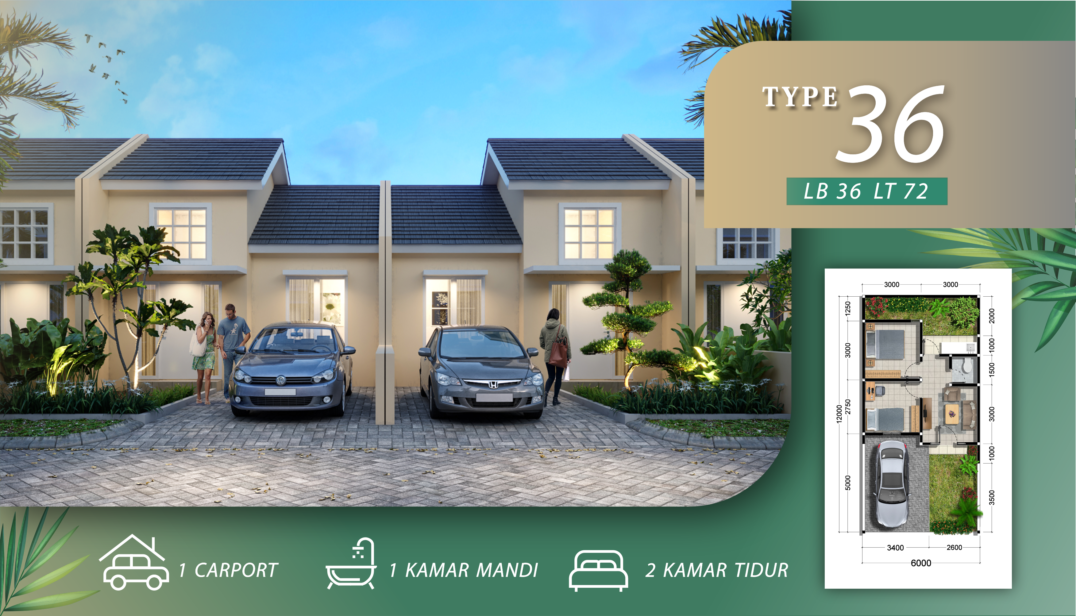 Rumah tipe 36 dengan luas tanah 72