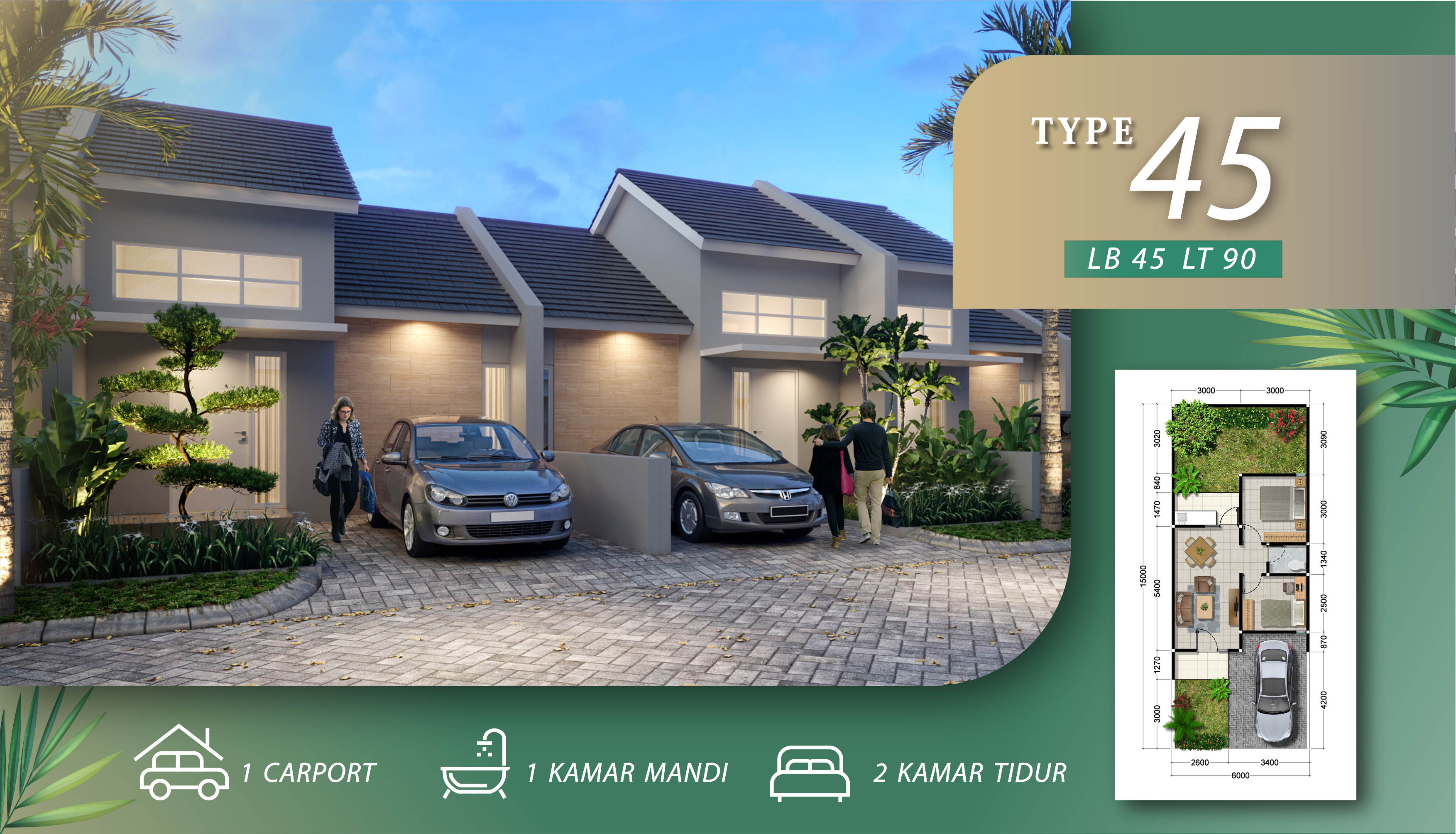 Rumah tipe 45 dengan luas tanah 90